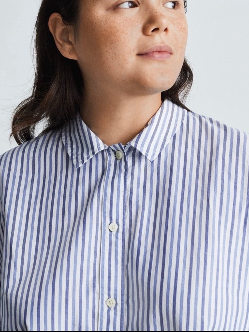 Everlane Cropped Striped Cotton Button Down The Woven PJ Top NWT Large - Picture 2 of 11